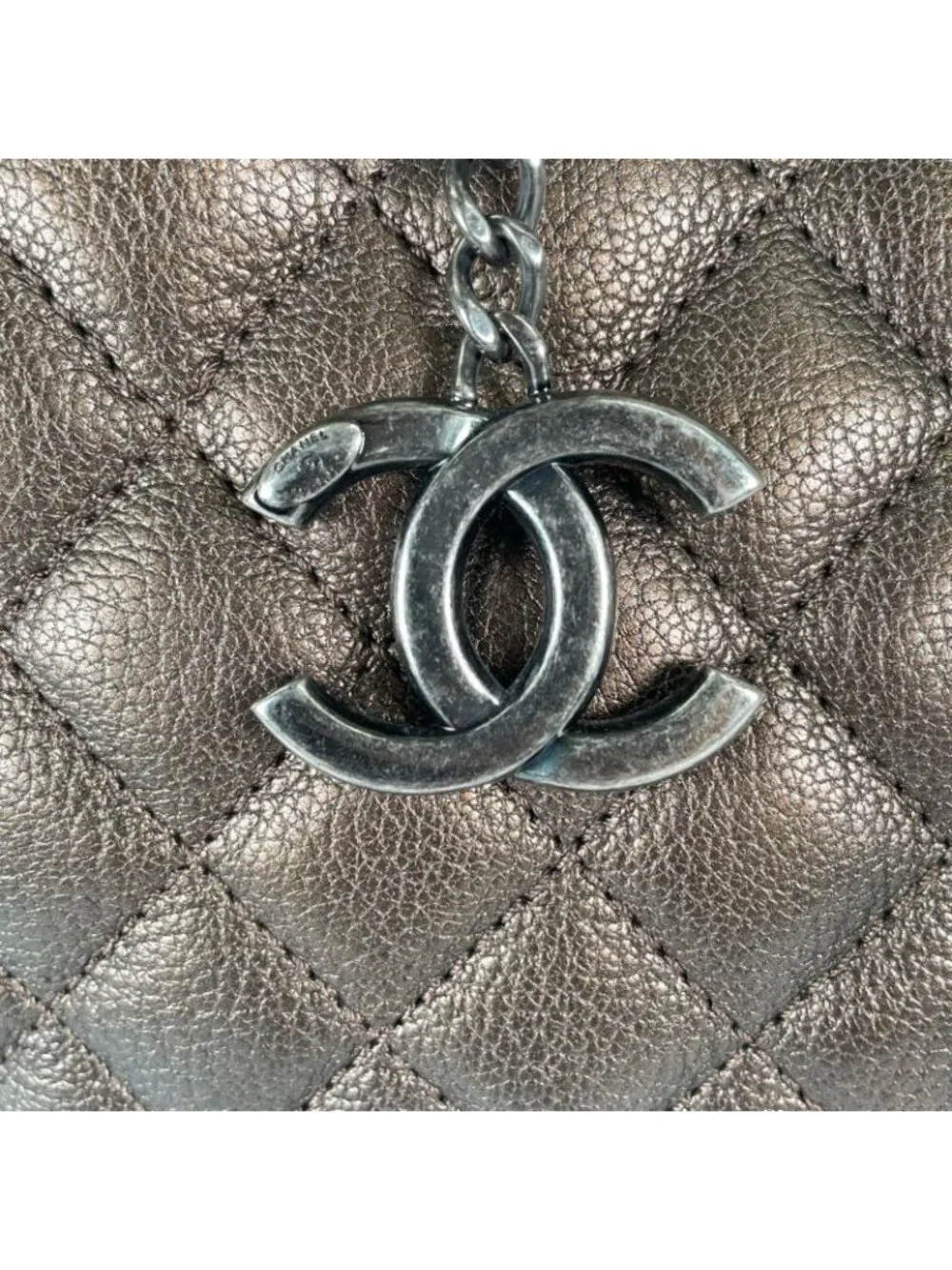 Chanel Quilted Tote Caviar Leather Brown Silver - Picture 13 of 14